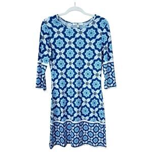 JEAN PIERRE KLIFA Daphne Sheath Dress Blue White Geometric Nautical Size XS